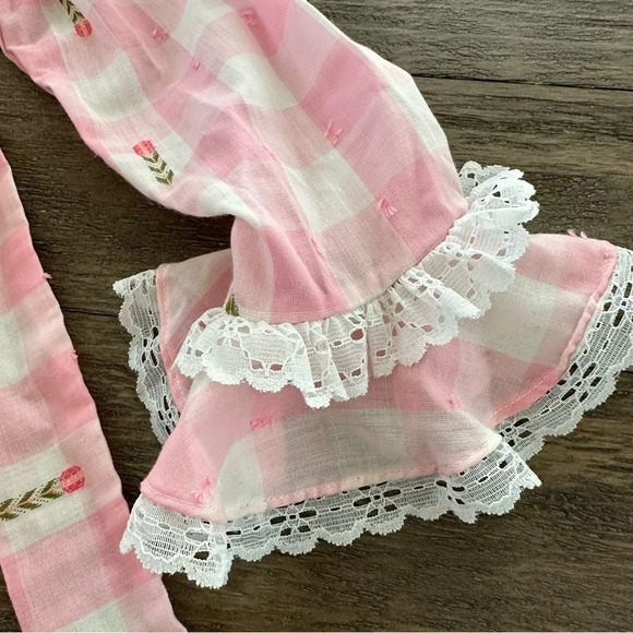 Vintage Sears Girls size 6X Perma Prest Pink Gingham Ruffle Party Dress Floral - Picture 5 of 11